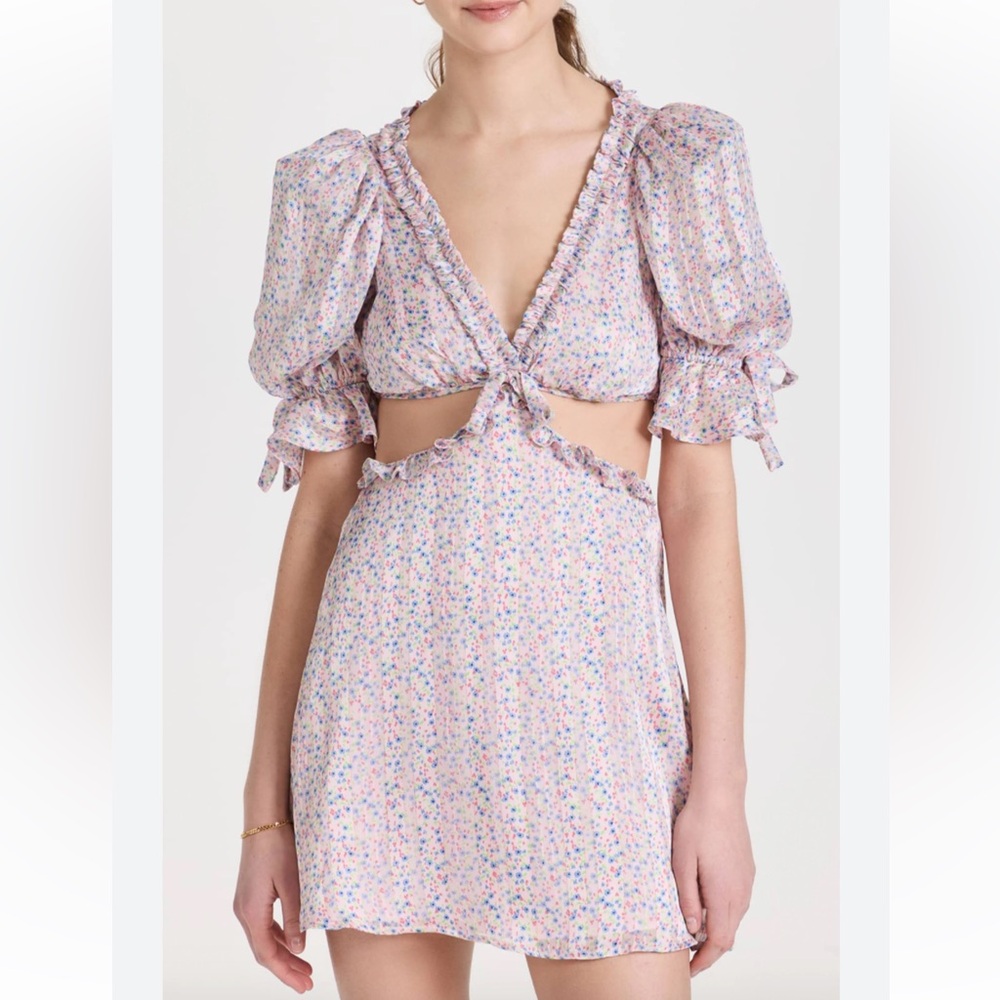 NWT PHOEBE FLORAL-PRINT CUTOUT SATIN CHIFFON MINI DRESS - Picture 5 of 5